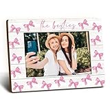 Foyoulame Besties Gifts Picture Frame 4x6, Best Friends Besties Wooden Picture Frame, Christmas Birthday Gifts for Bestie Best Friends Women, Pink Bow Decorative Photo Frames for Table Desk Decor