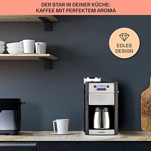 Foto von Klarstein 1,25L Kaffeemaschine mit Thermoskanne und Timer, Filtermaschine mit Mahlwerk, 1000W Filter Kaffeemaschine Groß für 10 Tassen Kaffee, Filterkaffeemaschine mit 5 Mahlstufen