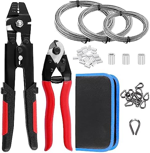Glarks 165Pcs Wire Rope Crimping Tool Up To 2.2mm and Cable Cutter with ...