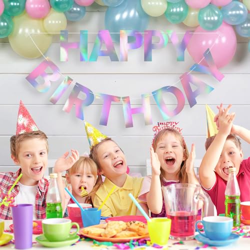 Image of Pre-Strung Happy Birthday Banner - Iridescent Party Decorations