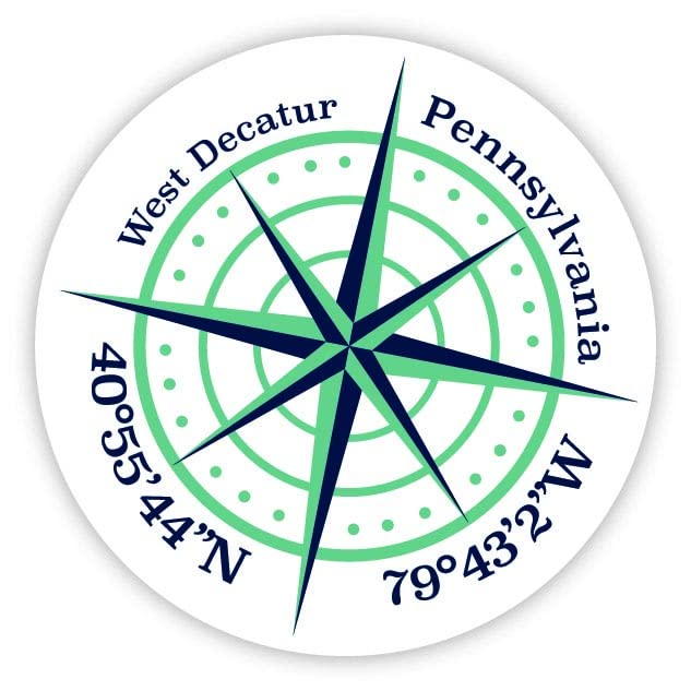 West Decatur Pennsylvania 4-Inch Vinyl Decal Sticker Latitude Longitude Compass Design