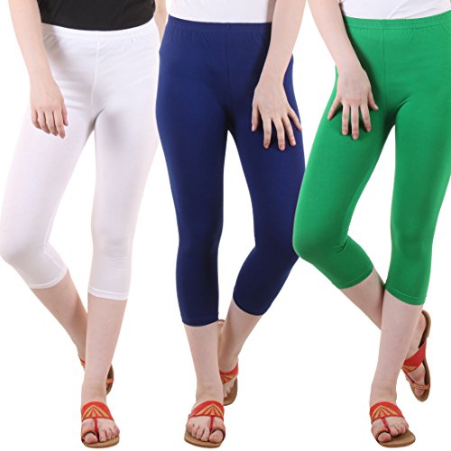 Image of DIAZ Women's Super Combed Cotton Elastane Stretch Slim Fit Printed Capri -Pack of 3