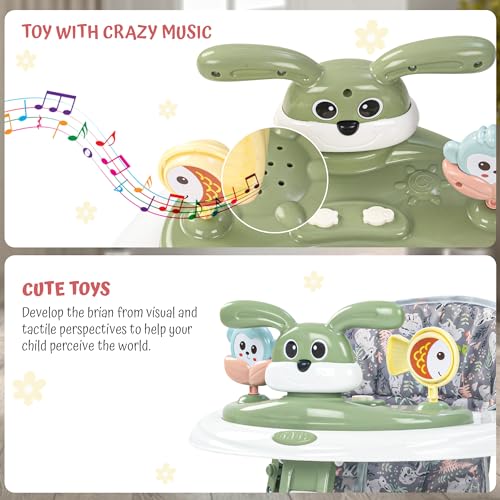 Image of Baybee Bunny Foldable Round Kids Walker with 2 Height & 3 Seat Adjustable | Activity Walker for Baby with Musical Toy Bar | 6-18 Months Boys Girls (Green)