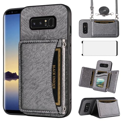 Accessoires Note8 Samsung étui portefeuille Asuwish et protection écran verre trempé