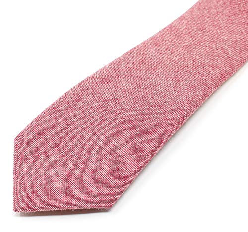 Image of Men's Chambray Cotton Skinny Necktie Tie Textured Distressed Style - 2.5 inch Width