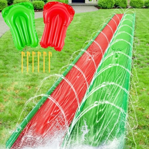 Foilswirl 6.5 x 30ft Slip Water Slide with 2 Inflatable Bodyboards, Extra Long Waterslides Tarp with Sprinkler Heavy Duty for Backyard Lawn Summer Outdoor Activities, Upgrade Inflatable Safety Design