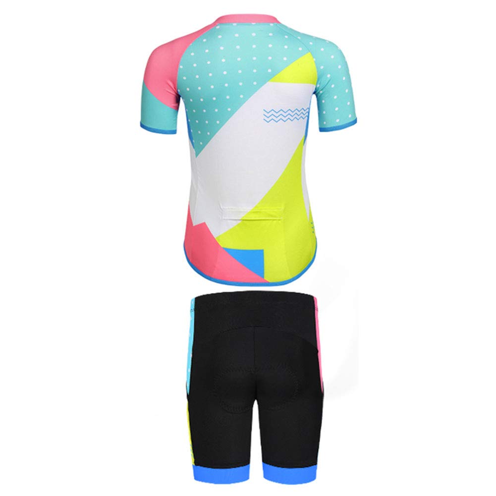 Traje de Ciclismo Niño/Niña Maillot Transpirable para Deportes al Aire Libre,Bicicleta Camiseta Manga Corta + Pantalon Corto con Asiento Acolchado