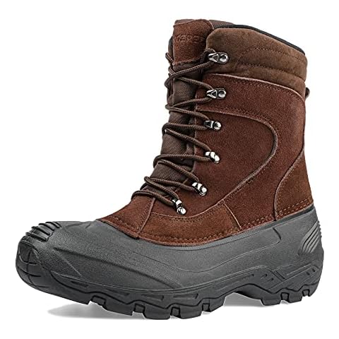 LARGERED Winter Cold Weather Hiking Snow Boots Mens,Waterproof Men's Duck Booties for Outdoor Trekking Walking Backpacking Lightweight Mid Calf Insulate Boots UK10-Brown Cover