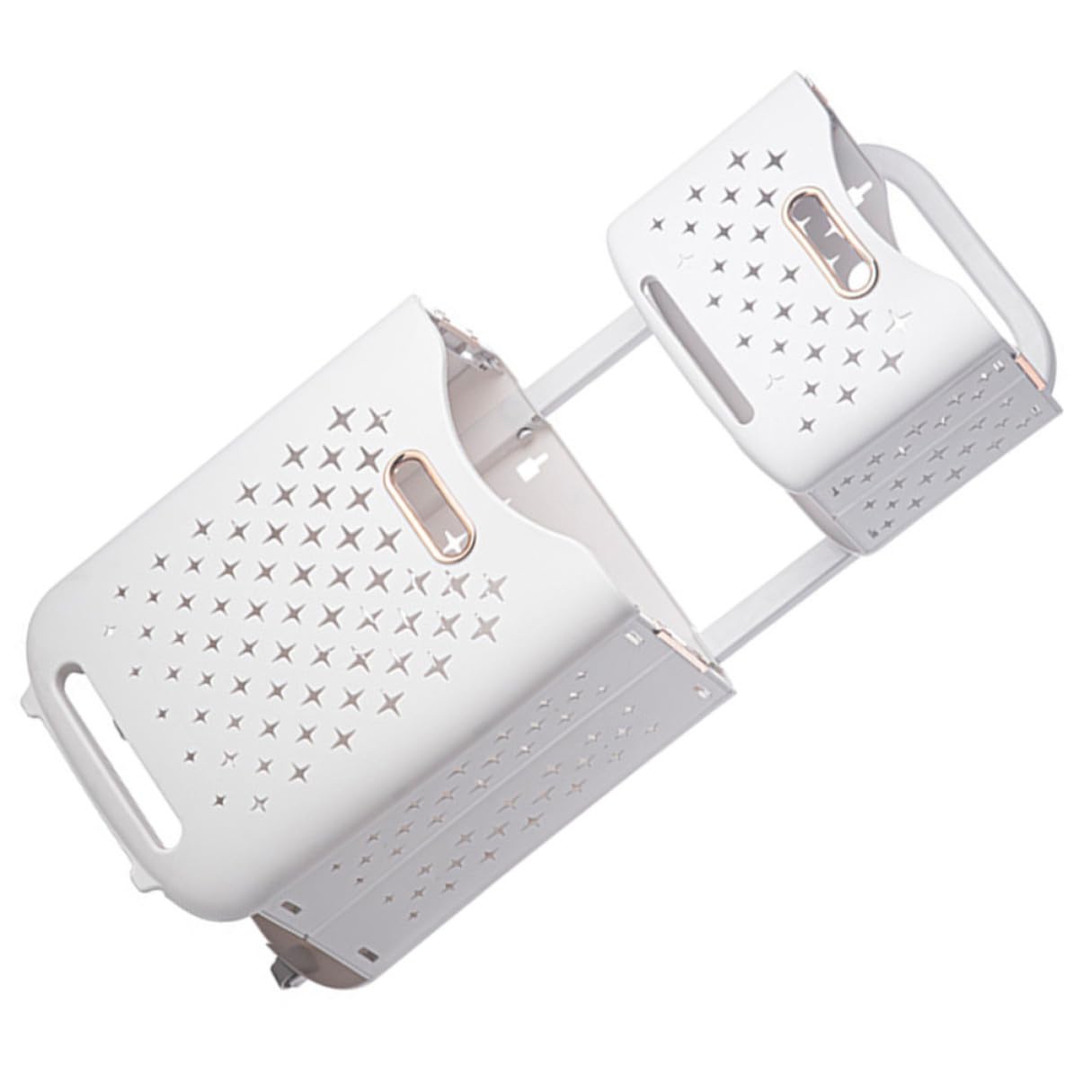 SHINEOFI Cesto Porta Biancheria Pieghevole a Doppio Strato con Ruote e Freno in Plastica Bianco per Lavanderia e Organizzazione Domestica