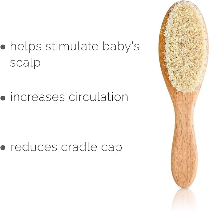 Miniatura 3 de Natemia Paquete de 2 cepillos de madera para el pelo del bebé, cerdas suaves naturales para recién nacidos y niños pequeños, cuidado suave de la