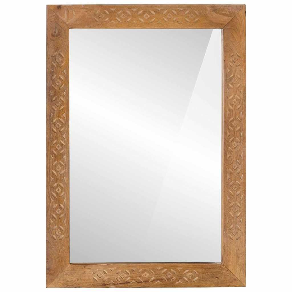 KGHFDVB Rectangular Bathroom Mirror with Mango Wood Frame, Brown Frame, 70 x 50 x 2.5 cm, for Modern Vanity