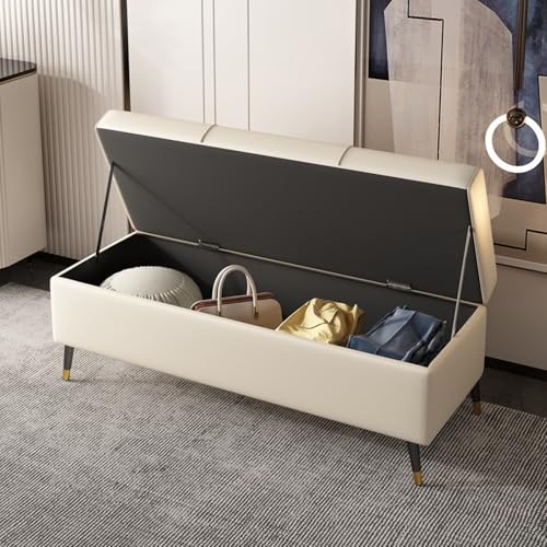 Coffre à couvertures bout de lit gris, banc de rangement 80cm - 4