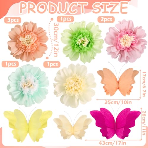 Image of SUNBEAUTY Giant Paper Flowers Large Hanging Butterfly Decorations 10'' 17'' 3D Paper Butterfly Pastel Tissue Paper Flower Decorations for Girls Women Birthday Spring Garden Garden Wedding Party Decor