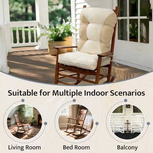 Image of mudilun Rocking Chair Cushion Non-Slip Indoor Adirondack Chair Cushions with Ties Tufted Adirondack Chair Pads for Bedroom Living Room Porch Rocker (Indoor-Khaki-White)