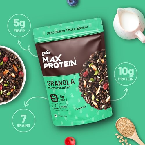 Image of RiteBite Max Protein Granola Choco Crunchy 500g | 7 Grains| 10g Protein| 5g Fiber| Natural Ingredients| Breakfast Granola| Simply Delicious| Vegan