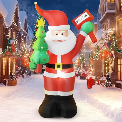 Micvtve Christmas Inflatable Santa Outdoor/Indoor Large Outdoor Christmas Decorations Built-in LED Lights Blow Up Decorations for Xmas Garden Lawn Holiday Party (6ft/180cm)