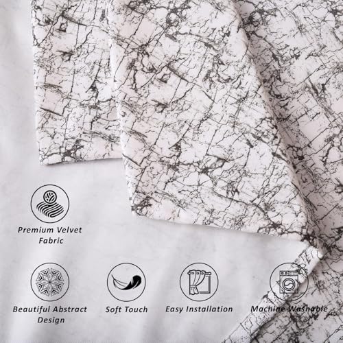 Image of Homestan Abstract Design Velvet Door Curtains 7 Feet Long Set of 2 with Stainless Steel Grommets for Home Decor (7 X 4.5 Feet, White)