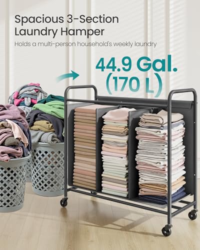 SONGMICS-3-Section-Laundry-Sorter-Laundry-Hamper-with-Wheels-Rolling-Clothes-Hamper-Cart-with-Large-Capacity-and-Removable-Bags-for-Laundry-Room-Bedroom-Bathroom-Slate-Gray-URLS330G01-Rolling-Clothes-