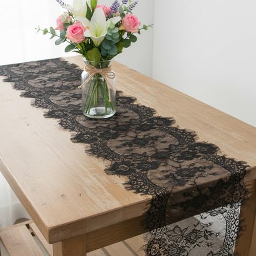 Black Lace Table Runner Vintage Lace Tablecloth Embroidered Doilies...