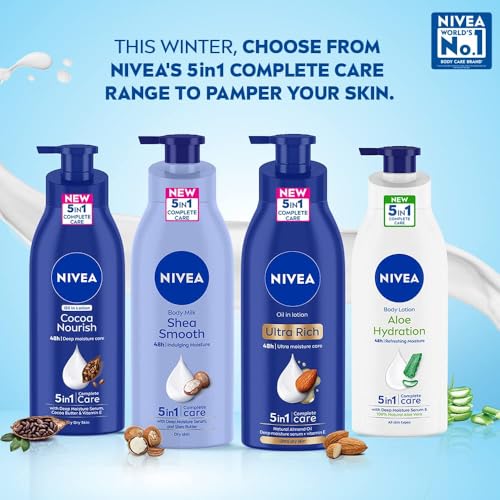 Image of NIVEA Nourishing Body Milk Richly Caring Lotion 48 Hour Deep Moisture for Very Dry Skin - Almond Oil + Deep Moisture Serum - Fast-Absorbing, Non-Greasy Rich Cream 400ml, Pack of 2