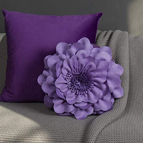 Jwh 3D Flower Throw Pillow Cover Decorative Aesthetic Floral Accent Pillow Cases Round Cushion Handmade Stereo Pillowcase For Couch Bed Bedroom Living Room With Insert 14 Inch Lilac Purple #TOP6