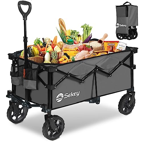 Sekey Chariot de Transport XL Pliable 150 l, 150 kg, avec Freins, pneus de Balustrade, Pliable dans 4 Directions, poignée réglable, XL-G 4014, Anthracite