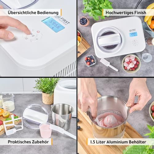 TZS First Austria Eismaschine | 1,5L | Kompressor | Entnehmbarer Edelstahl Behälter | Rezeptheft | LCD-Bildschirm | Eiscreme & Joghurt | Kühlhaltung – Bild 7