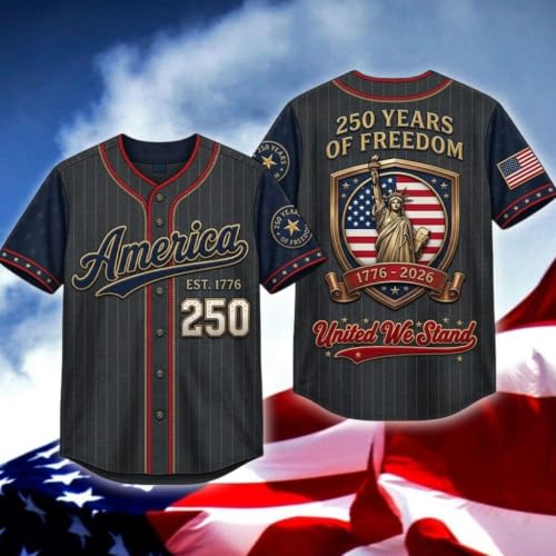 Custom Name 250th Anniversary Baseball Jersey Shirt, Personalized 1776–2026 USA Patriotic Team Shirts for Men Women miniatura 2