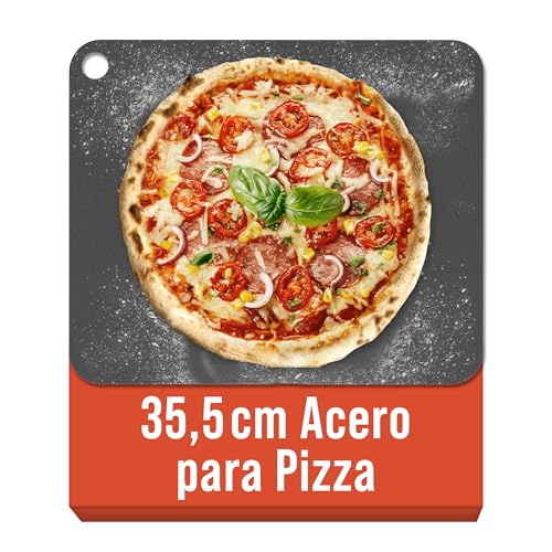 Chef Pomodoro Piedra Pizza Horno 35,6 x 30,5 cm (6,35 mm), Placa Acero Horno Pizza, Placa Acero Pizza, Plancha, Pedra Para pan y pizza, Tabla de Piedra en acero con orificios para levantar