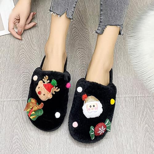 Fuzzy House Slippers for Women with 3D Christmas Pattern Deco Xmas Cute Cozy Memory Foam Woman Slipper Indoor and Outdoor Winter Warm Bedroom Shoes Cartoon Plush Slipper4