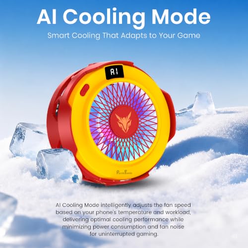 Image of PunnkFunnk Phone Cooler for Gaming, 5000 RPM 7-Blade Fan, RGB Light, Semiconductor Cooling Chip, Type-C Powered, LED Display, Clamp Mount Mobile Cooling Fan for Android & iOS (Red Yellow)