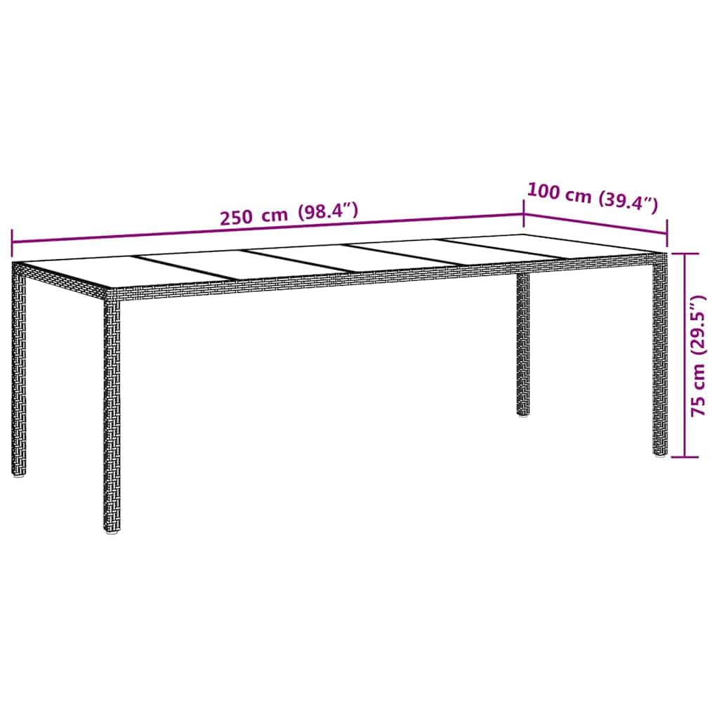 Tavolo da giardino Pur nero, 250 x 100 x 75 cm, in polyrattan, resistente alle intemperie, per esterni, in metallo, stabile, per terrazza, balcone, veranda, ideale per barbecue, picnic e feste