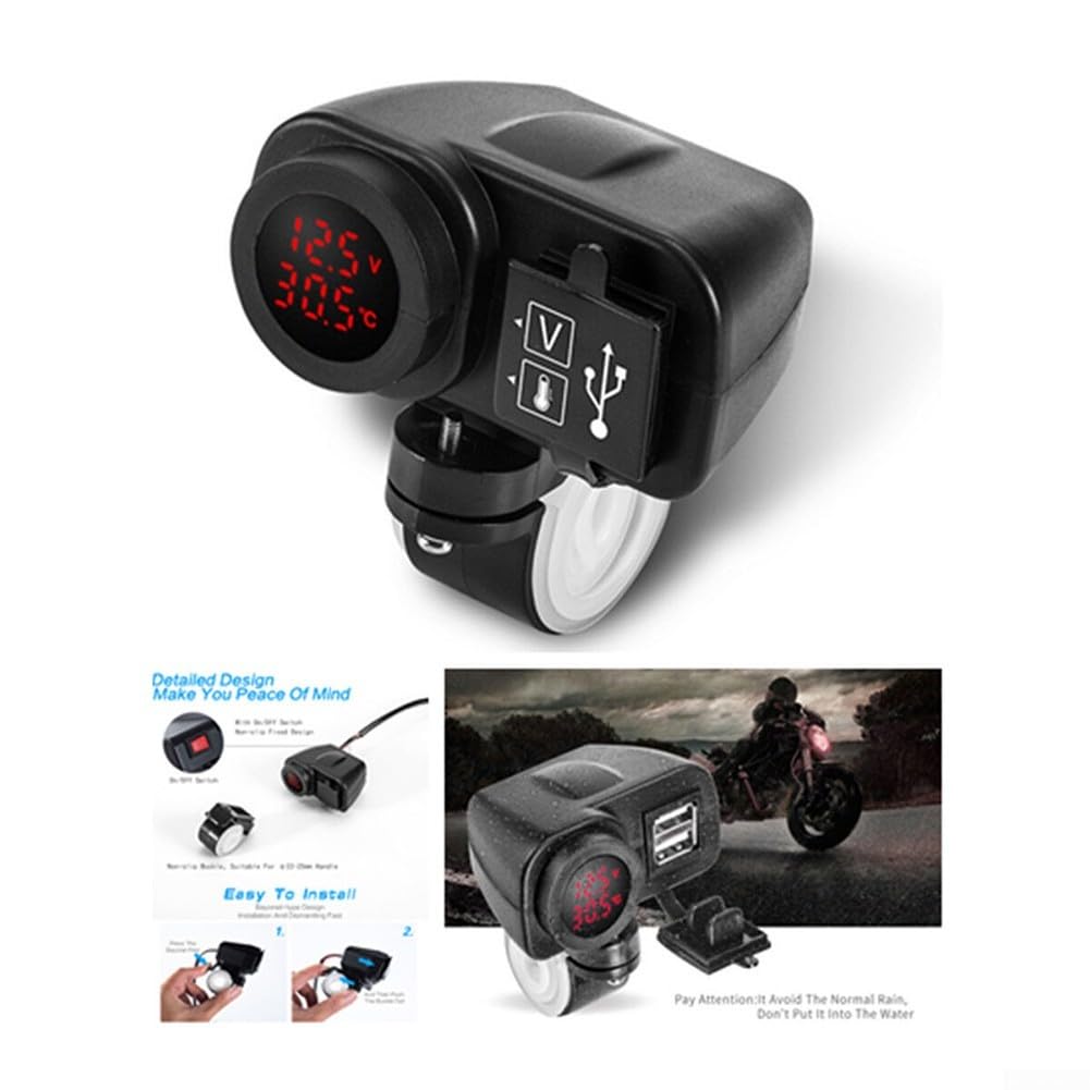 Chargeur USB double étanche avec voltmètre intégré et thermomètre pour moto