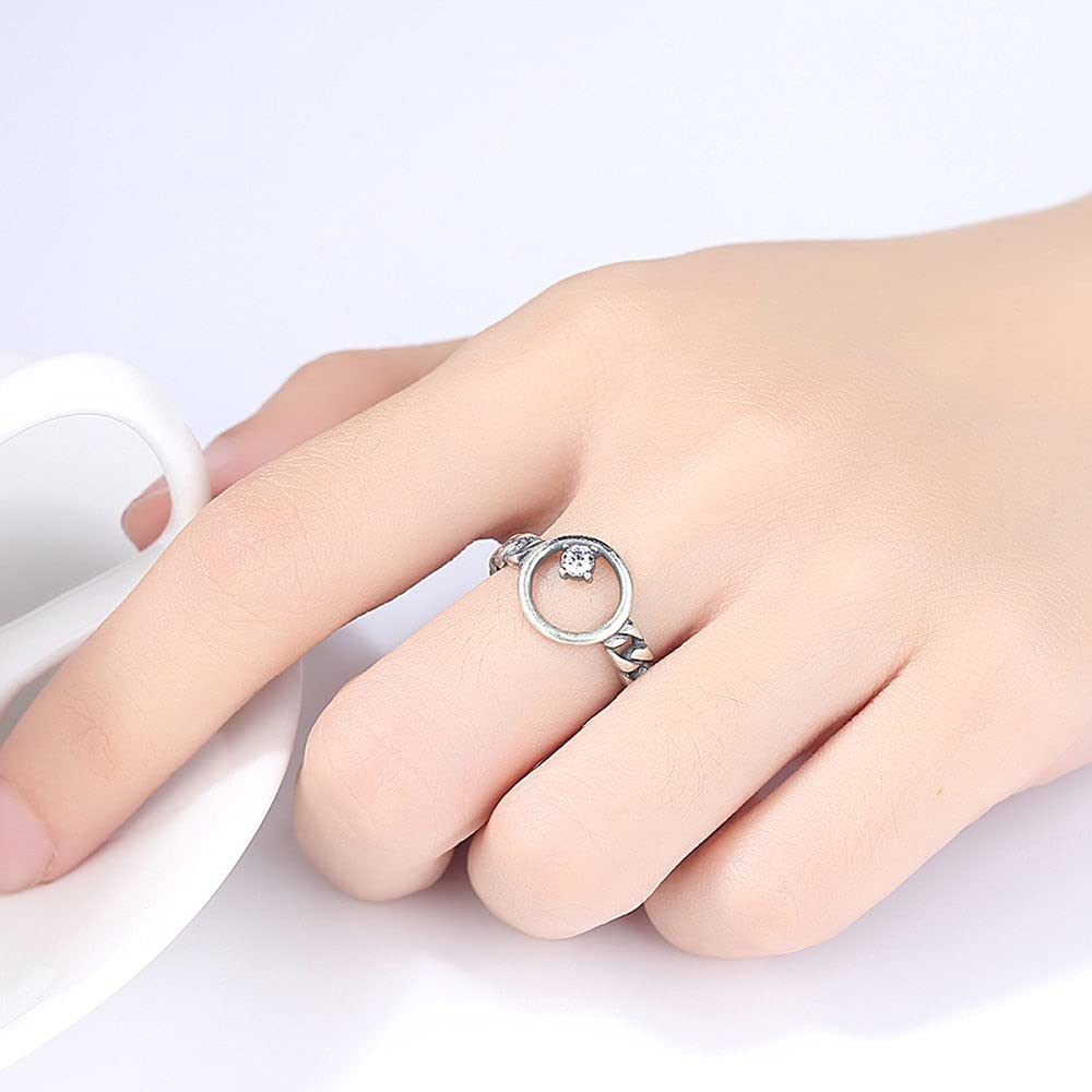 Elegante anello regolabile per donna - Anello da dito aperto a disco vintage S925, con anello articolato impilabile in zirconio 3A, regali economici per festival per donne e G