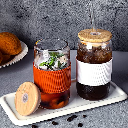 Porkus Glass Cups with Lids and Straws 4pcs