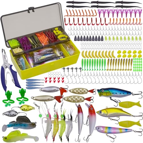 Fishing Lures Kit, 323PCS Tackle Box with Tackle Included, 2025 Upgraded Fishing Tackle Kit Including Crankbait/Soft Worm/Spinner/Spoon/Topwater, Hooks for Bass/Trout in Freshwater and Saltwater