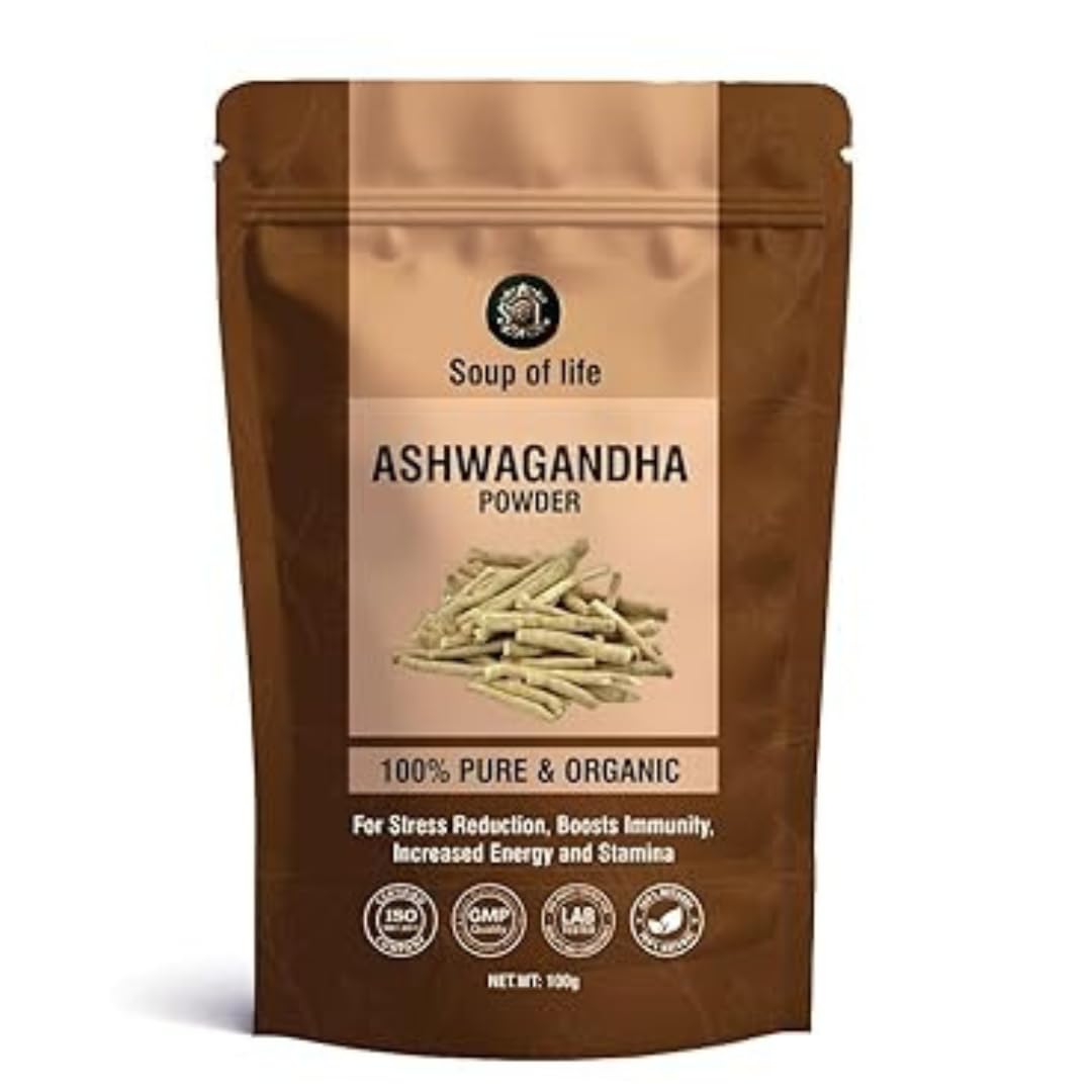SOUP OF LIFE Organic Ashwagandha Powder for Immunity Booster | Stress Relief | Increased Energy and Stamina Ayurvedic Support for Stress, Mental Calmness & Anxiety Issues (100 Gm) (B0D3GVL64T) Amazon Price History, Amazon Price Tracker