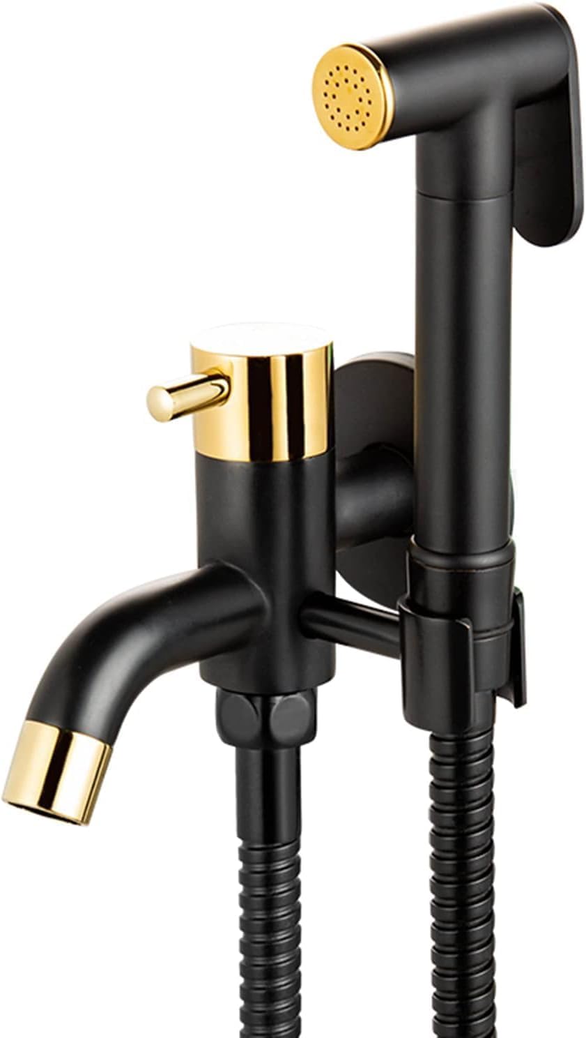 Black and Gold Toilet Bidet Kit Brass Handheld Bidet Sprayer - Toilet Shower Head with Hose, Wall Mounted Toilet Shower Kit, for Personal Hygiene, Toilet Cleaning,A,A