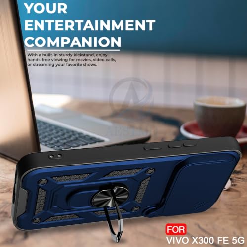 Image of AESTMO Tough Armor Vivo X300 FE 5G Bumper Back Case Cover | Ring Holder & Sliding Camera Shield Cover | 360 Degree Protection Back Case Cover for Vivo X300 FE 5G (Blue)
