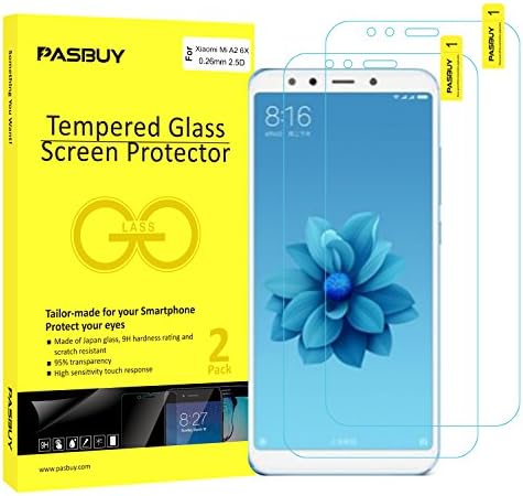 PASBUY 2 Pack [ Japan Glass ] Super Thin 0.26mm Premium Tempered Glass Film Screen Protector-Retail Packing for Xiaomi Mi A2 (Mi 6X)