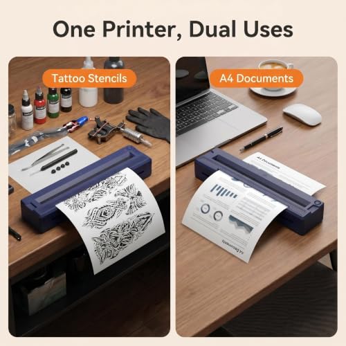 Image of Tattoo Stencil Printer for Beginners & Artists, Wireless Thermal Tattoo Printer With 10pcs Thermal Paper & 3Pcs Transfer Papers, Portable Tattoo Machine, Support Android, iOS, Windows, MacOS,Blue