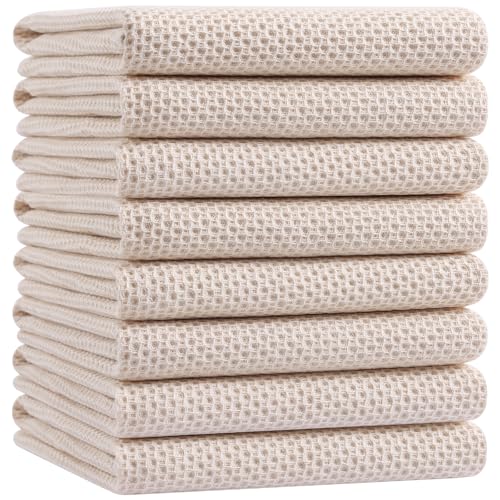 Image of Homaxy 100% Cotton Waffle Weave Kitchen Dish Towels, Ultra Soft Absorbent Quick Drying Cleaning Towel, 20x28 Inches, 8-Pack, Beige