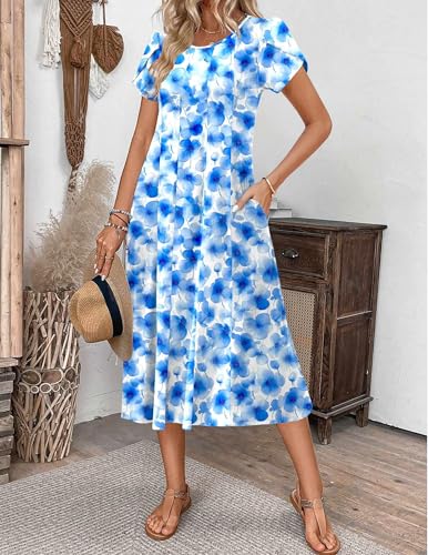 Image of ZEAGOO Womens Casual Dresses for Summer Short Sleeve Flare Midi Dress Loose Flowy Beach Sundress