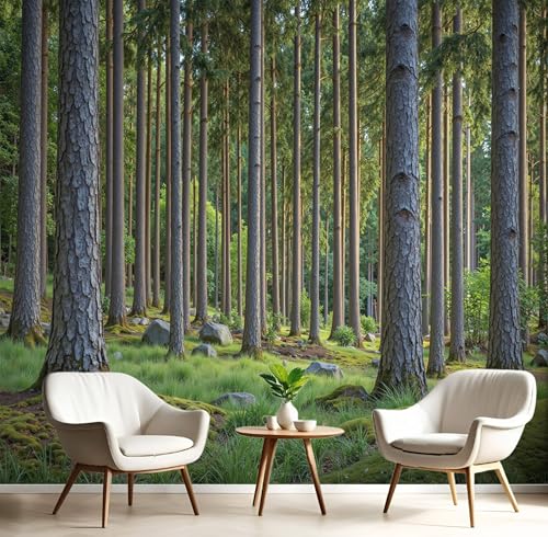 Papel Tapiz Fotográfico 3D Calcomanías De Pared, Bosque De Pinos Altos Sala De Estar Tv Fondo Mural,Paisaje Natural Papel Tapiz 3D Decoración Dormitorio Mural-250 × 175 cm