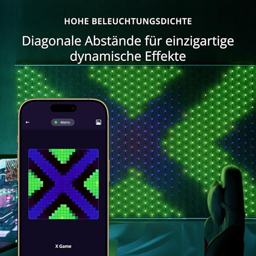 Twinkly Matrix 500 LED RGB, LED-Vorhang mit hoher Dichte, Smarte Mehfarbige RGB Gaming-Lichter, Kompatibel mit Razer Chroma, Omen, Alexa, Google Home, App-Steuerung, Transparentes Kabel, 0.5m x 2.4m