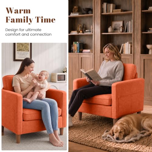 Image of Chenille Accent Chair Mid Century Modern Reading Armchair for Living Room