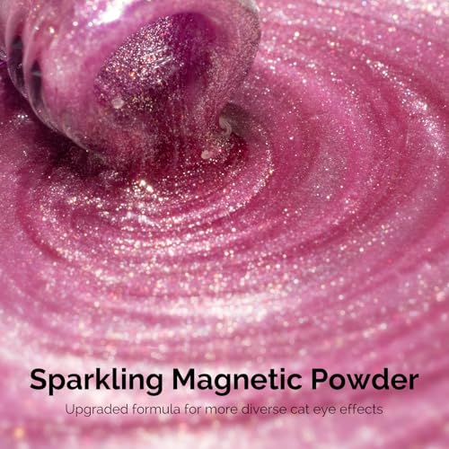 Image of MelodySusie Starry Cat Eye Gel Nail Polish, 0.5 Fl Oz Pink Glitter Holographic Magnetic Nail Polish with Magnet, UV Nail Polish for Nail Art Manicure Salon DIY at Home G1602