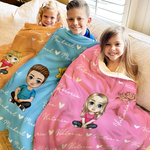 Idooodle Personalized Soft Blanket For Kids Custom Name And Cartoon Character Throw Blanket With Birth Flower Unique Christmas Birthday Gift For Kids thumb #1