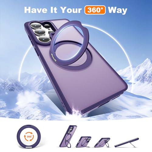Image of for Samsung Galaxy S26 Ultra Case with 360Rotatable Magnetic Ring Stand Compatible with Mag-Safe Military Protection Matte Translucent Phone Case for Galaxy S26 Ultra 6.9 inch,Dark Purple