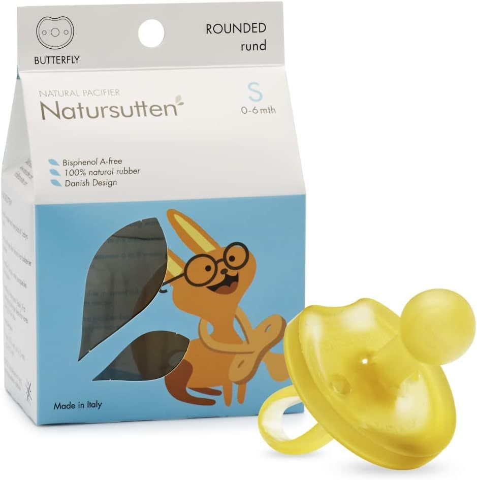Natursutten Pacifiers 0-6 Months - 1-Pack Butterfly Shield Round Nipple Natural Rubber Safe & Soft BPA-Free for Breastfeeding Babies - Newborn Pacifiers Made in Italy
